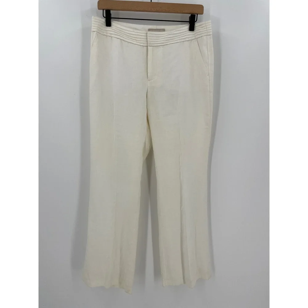 Banana Republic Martin Fit 100% Linen Pants Womens 6 Ivory Straight Wide Leg